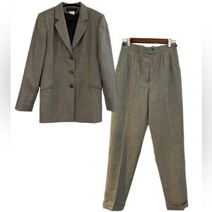 HARVE BENARD VINTAGE WOOL HERRINGBONE PATTERN PANTS SUIT BLACK WHITE SIZE 8P/12P